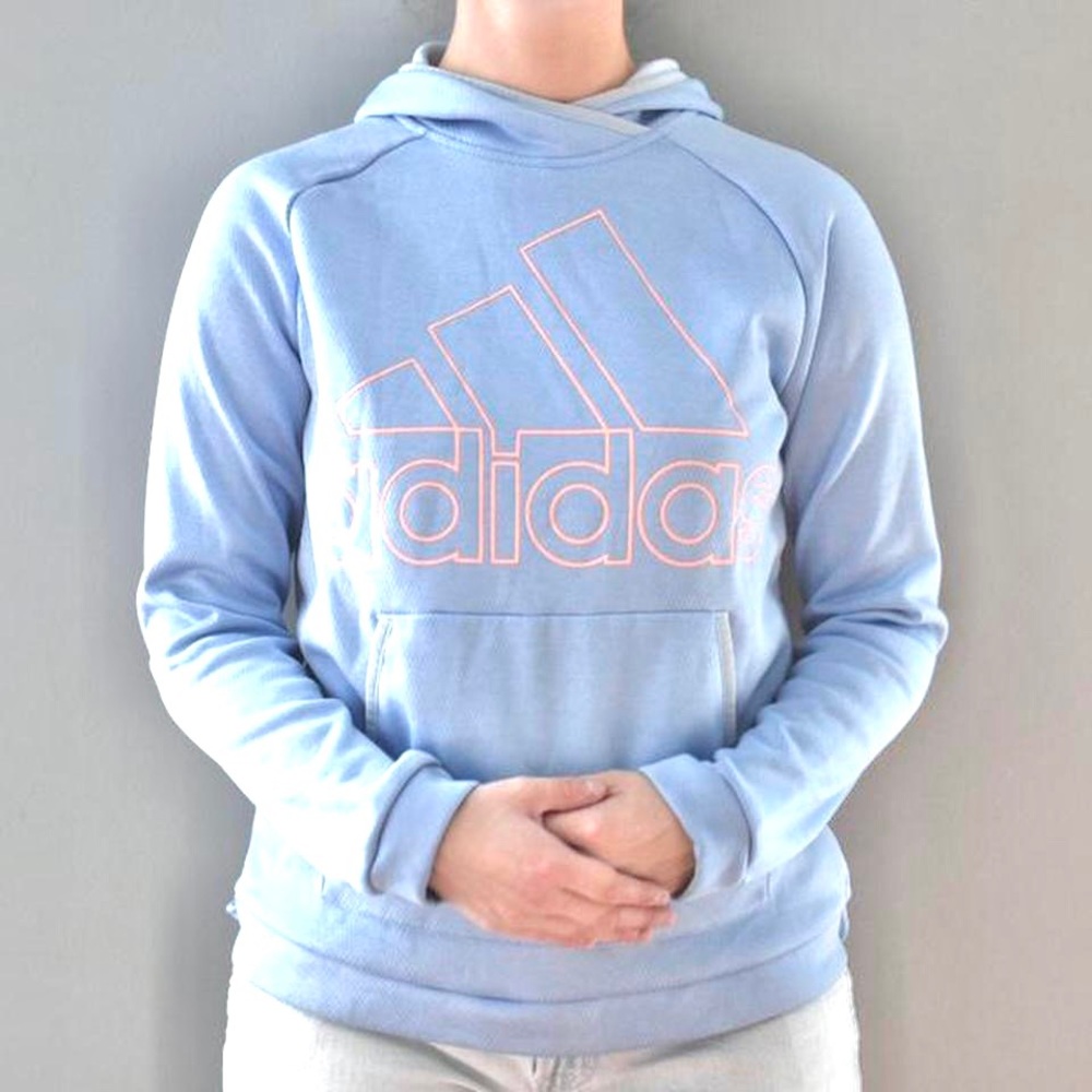 Adidas Sky Light Blue & Pink Mountain Logo Long Sleeved Hooded Sweatshirt
